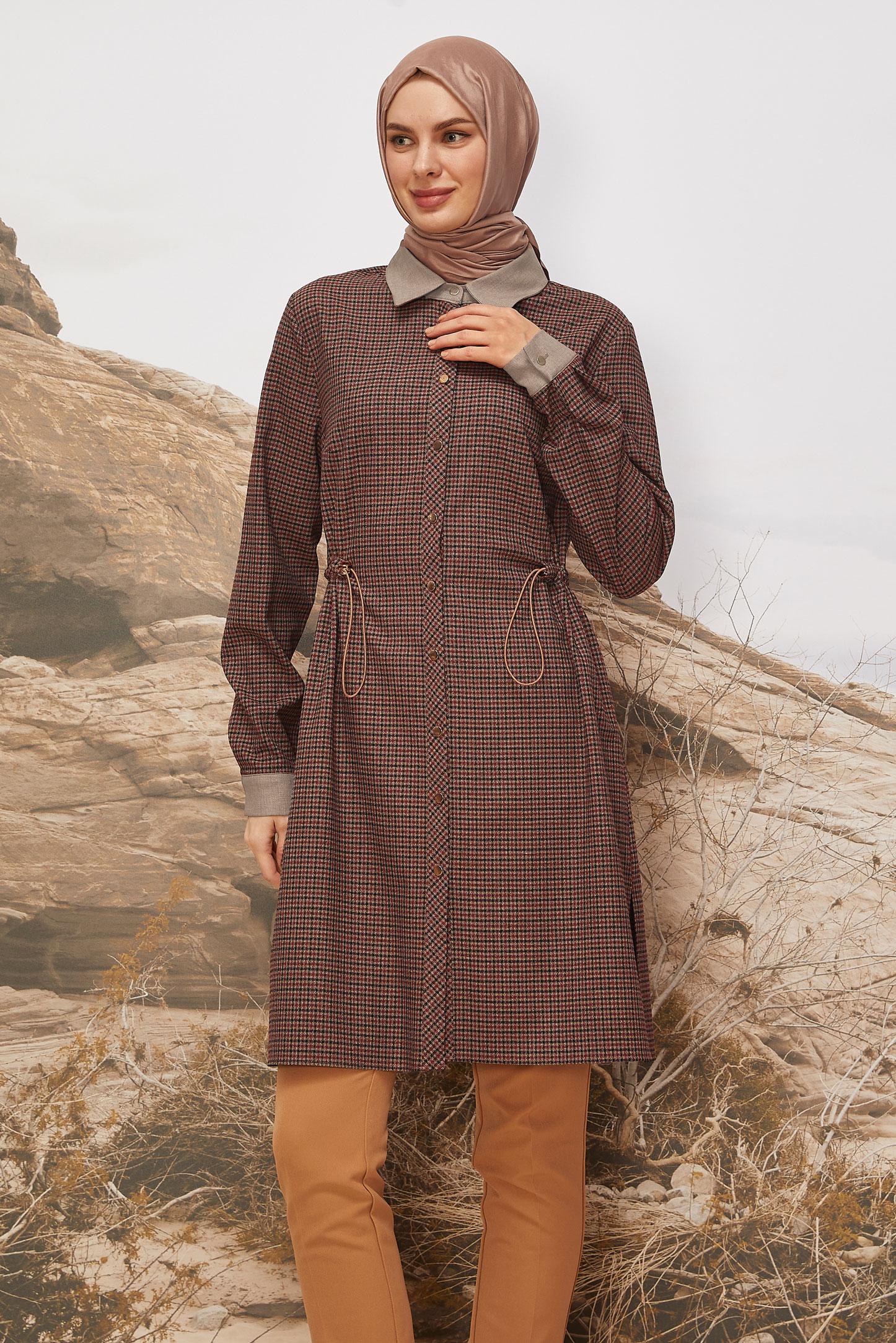 Hijab clothing CLARET RED SHIRT COLLAR TUNIC 46251