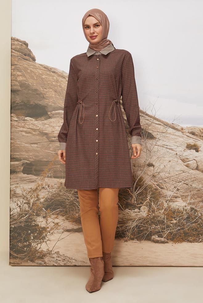Hijab clothing CLARET RED SHIRT COLLAR TUNIC 46251 - ALVİNA