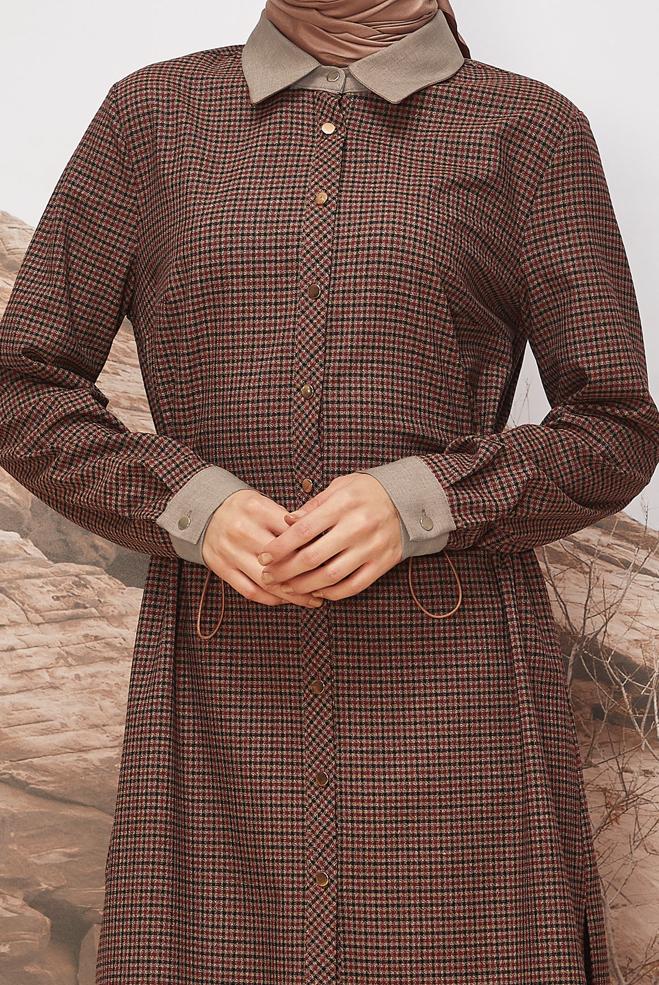 Hijab clothing CLARET RED SHIRT COLLAR TUNIC 46251 - ALVİNA