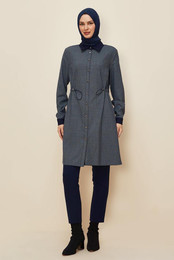 Hijab clothing NAVY BLUE SHIRT COLLAR TUNIC 46251 - ALVİNA