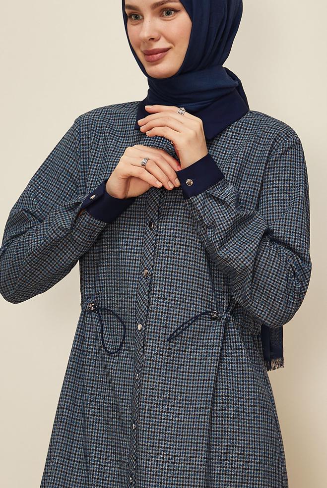 Hijab clothing NAVY BLUE SHIRT COLLAR TUNIC 46251 - ALVİNA
