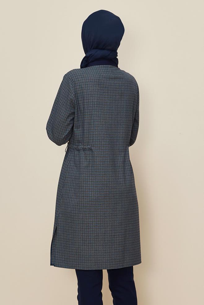 Hijab clothing NAVY BLUE SHIRT COLLAR TUNIC 46251 - ALVİNA