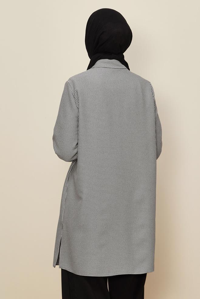 Tesettür giyim SİYAH GÖMLEK YAKA DESENLİ TUNİK 46265 - ALVİNA