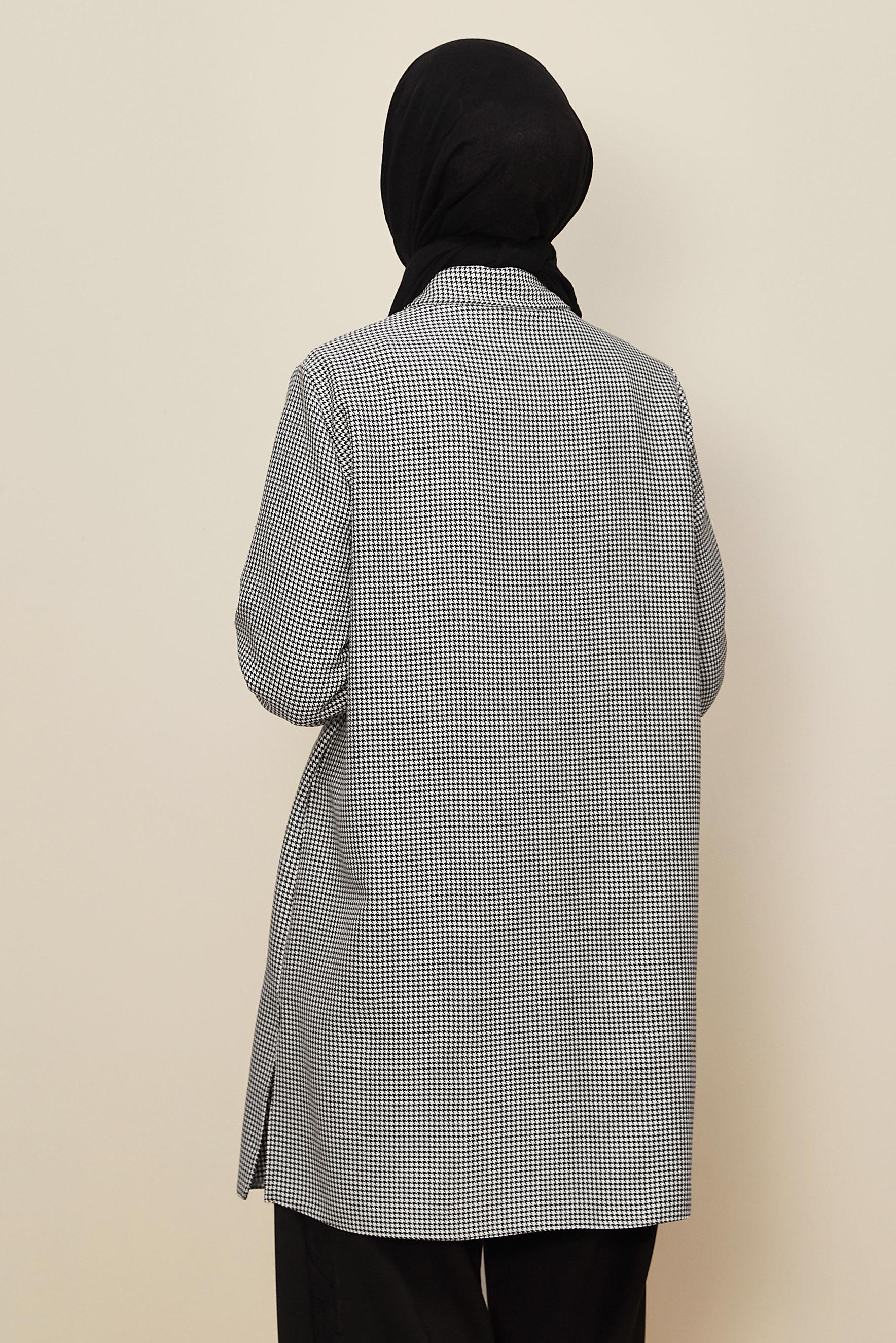 Tesettür giyim SİYAH GÖMLEK YAKA DESENLİ TUNİK 46265