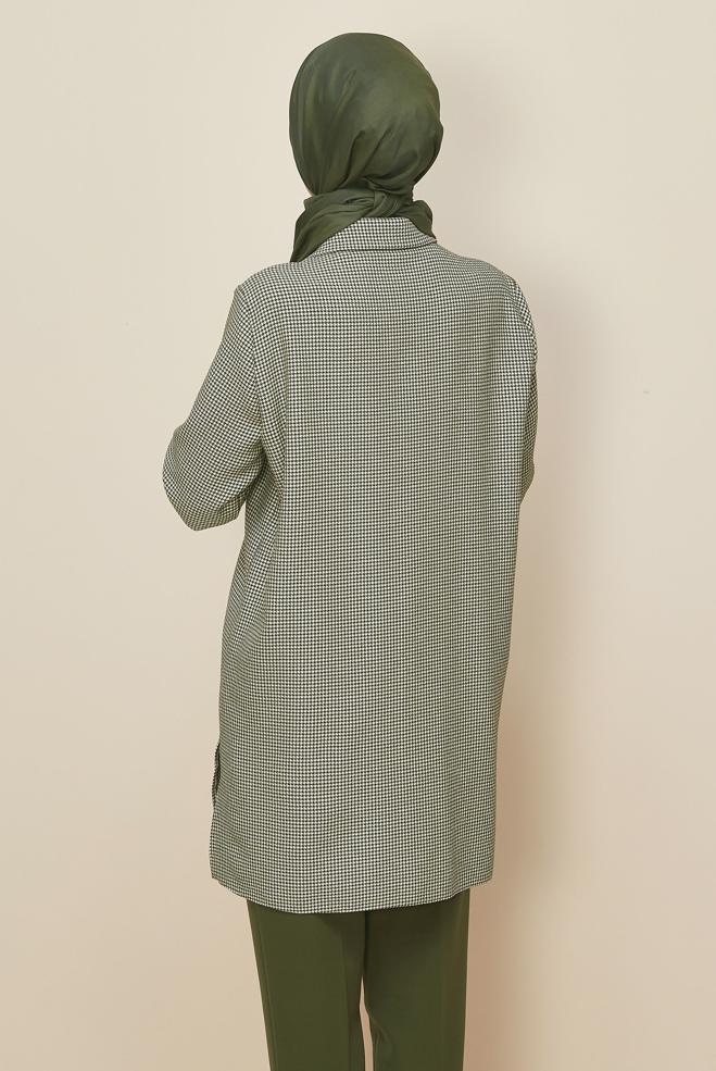 Tesettür giyim HAKİ GÖMLEK YAKA DESENLİ TUNİK 46265 - ALVİNA