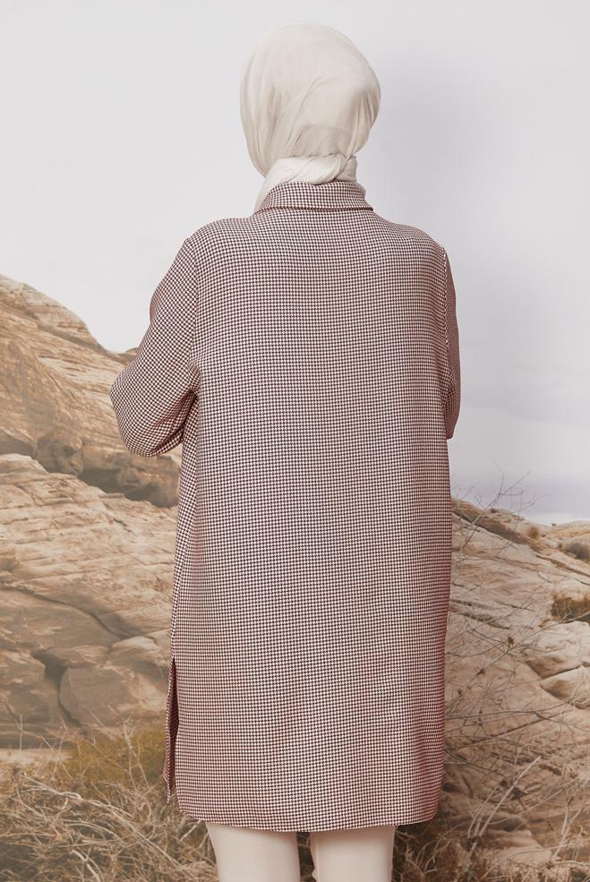 Tesettür giyim PUDRA GÖMLEK YAKA DESENLİ TUNİK 46265 - ALVİNA