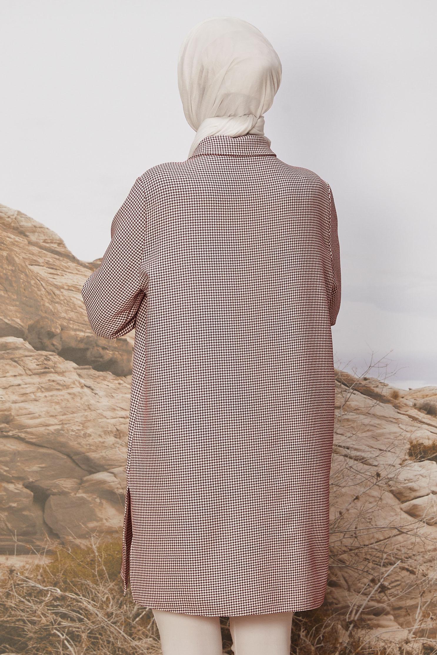 Tesettür giyim PUDRA GÖMLEK YAKA DESENLİ TUNİK 46265