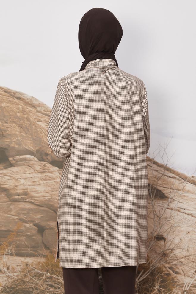 Tesettür giyim TABA GÖMLEK YAKA DESENLİ TUNİK 46265 - ALVİNA