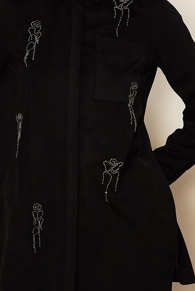 Tesettür giyim SİYAH BONCUK İŞLEMELİ KADİFE TUNİK 46266 - ALVİNA