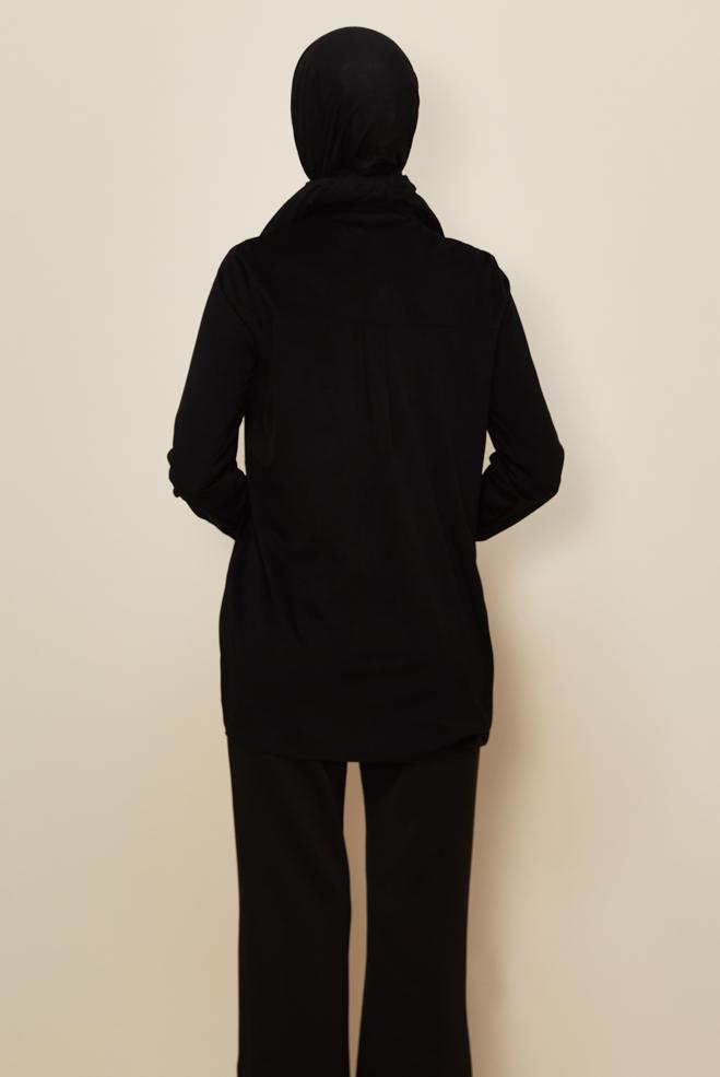 Tesettür giyim SİYAH BONCUK İŞLEMELİ KADİFE TUNİK 46266 - ALVİNA