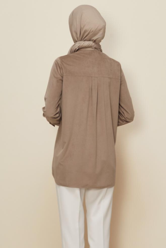 Hijab clothing BEIGE BEAD EMBROIDERED VELVET TUNIC 46266 - ALVİNA