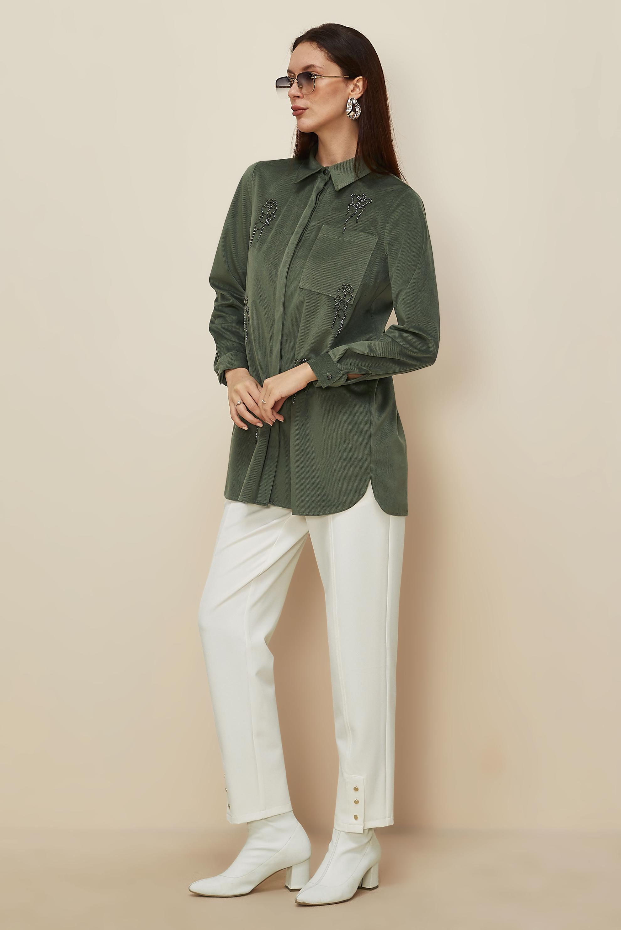 Hijab clothing KHAKI BEAD EMBROIDERED VELVET TUNIC 46266