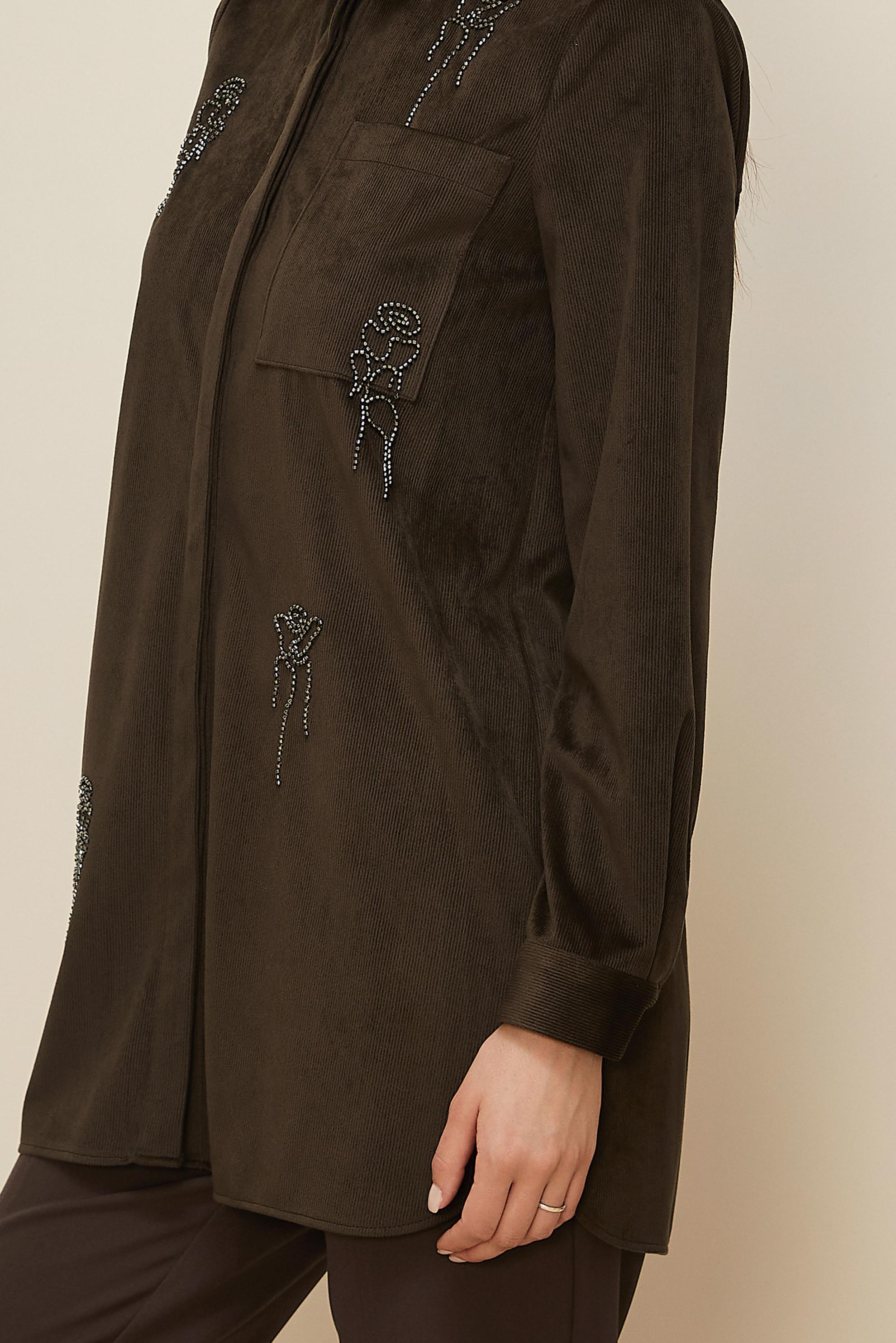 Tesettür giyim KAHVE BONCUK İŞLEMELİ KADİFE TUNİK 46266