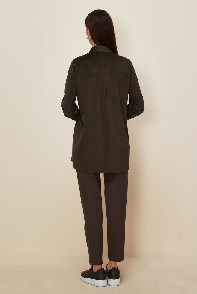 Tesettür giyim KAHVE BONCUK İŞLEMELİ KADİFE TUNİK 46266 - ALVİNA