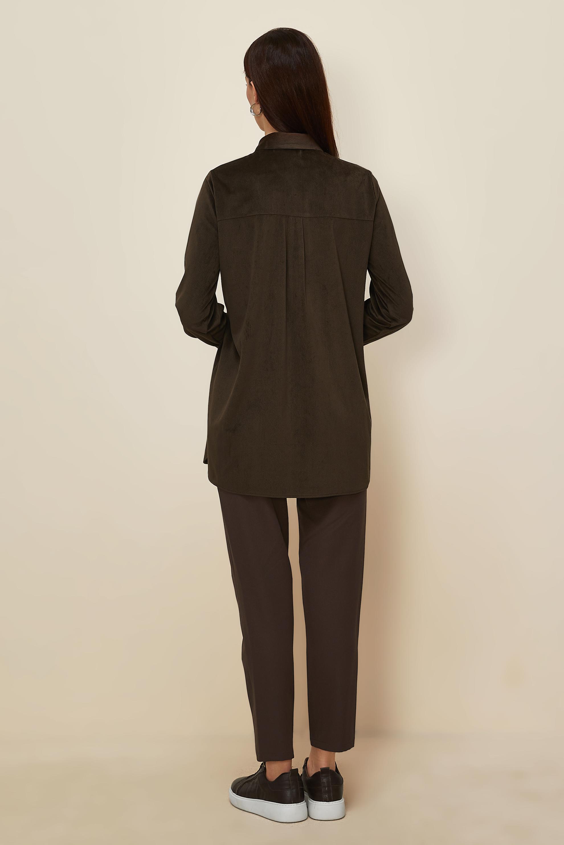 Tesettür giyim KAHVE BONCUK İŞLEMELİ KADİFE TUNİK 46266