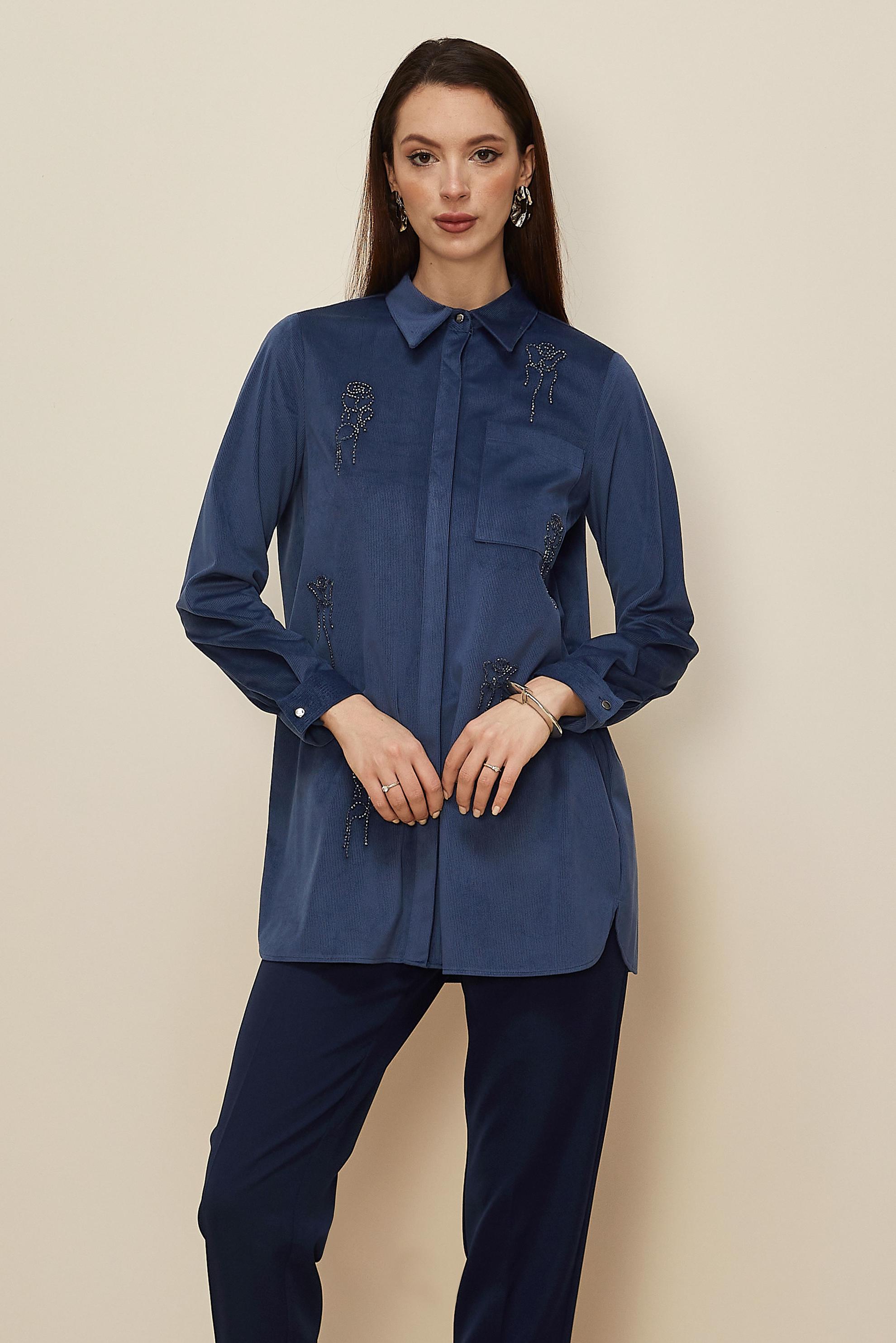 Hijab clothing NAVY BLUE BEAD EMBROIDERED VELVET TUNIC 46266