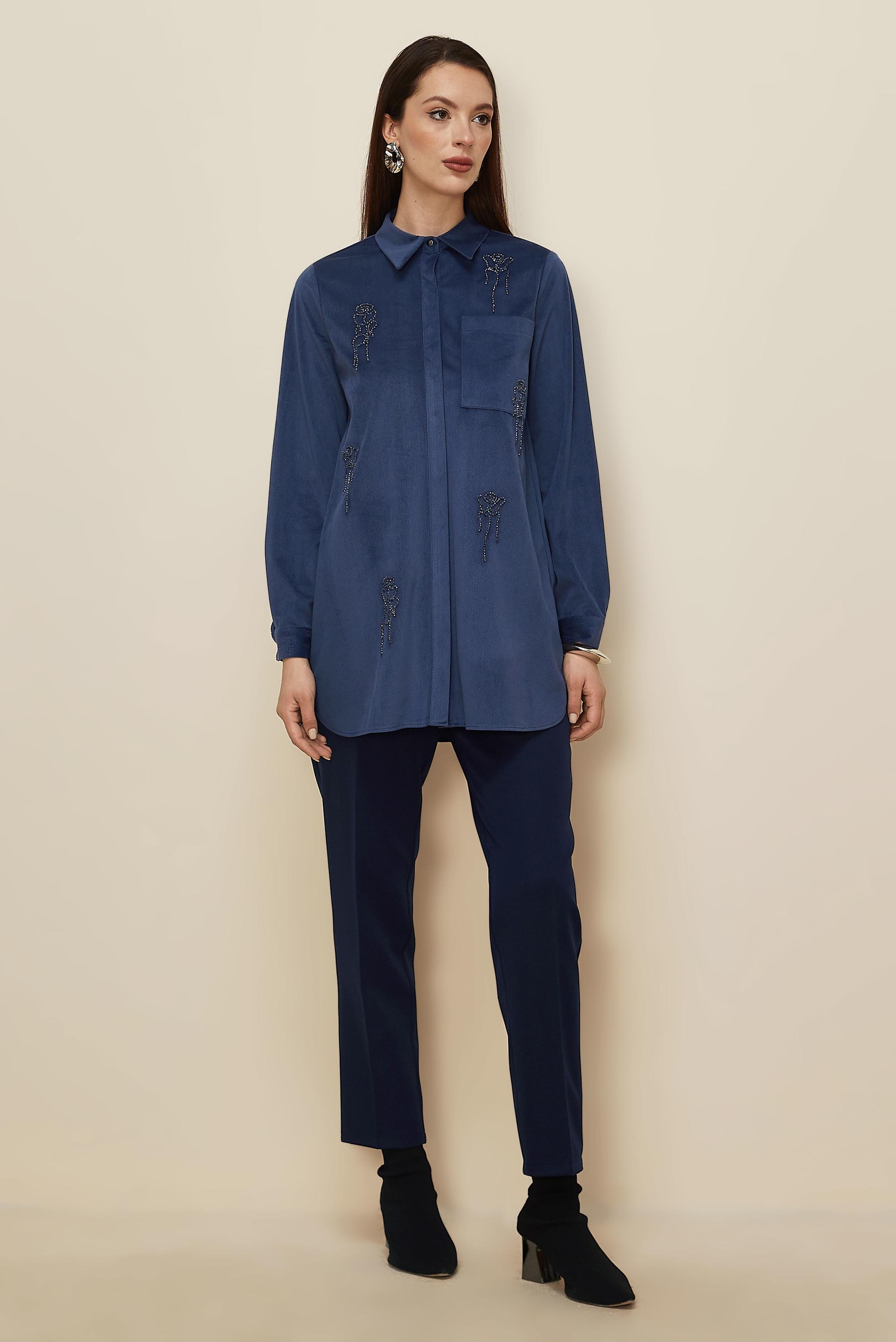 Hijab clothing NAVY BLUE BEAD EMBROIDERED VELVET TUNIC 46266