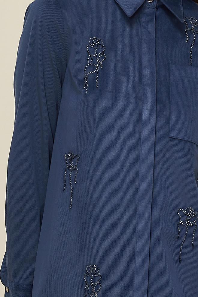 Hijab clothing NAVY BLUE BEAD EMBROIDERED VELVET TUNIC 46266 - ALVİNA