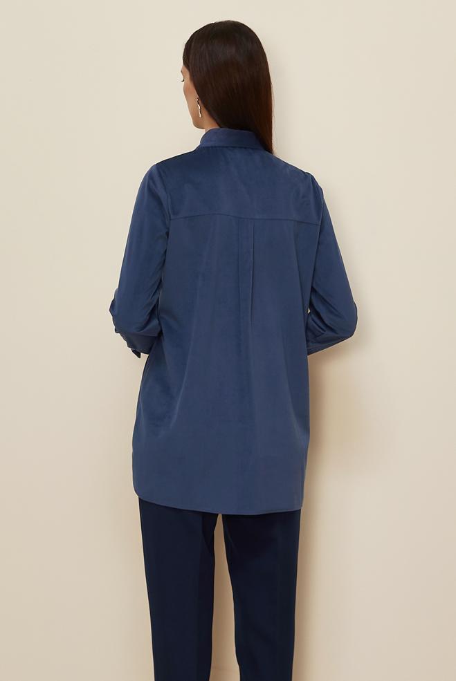 Hijab clothing NAVY BLUE BEAD EMBROIDERED VELVET TUNIC 46266 - ALVİNA