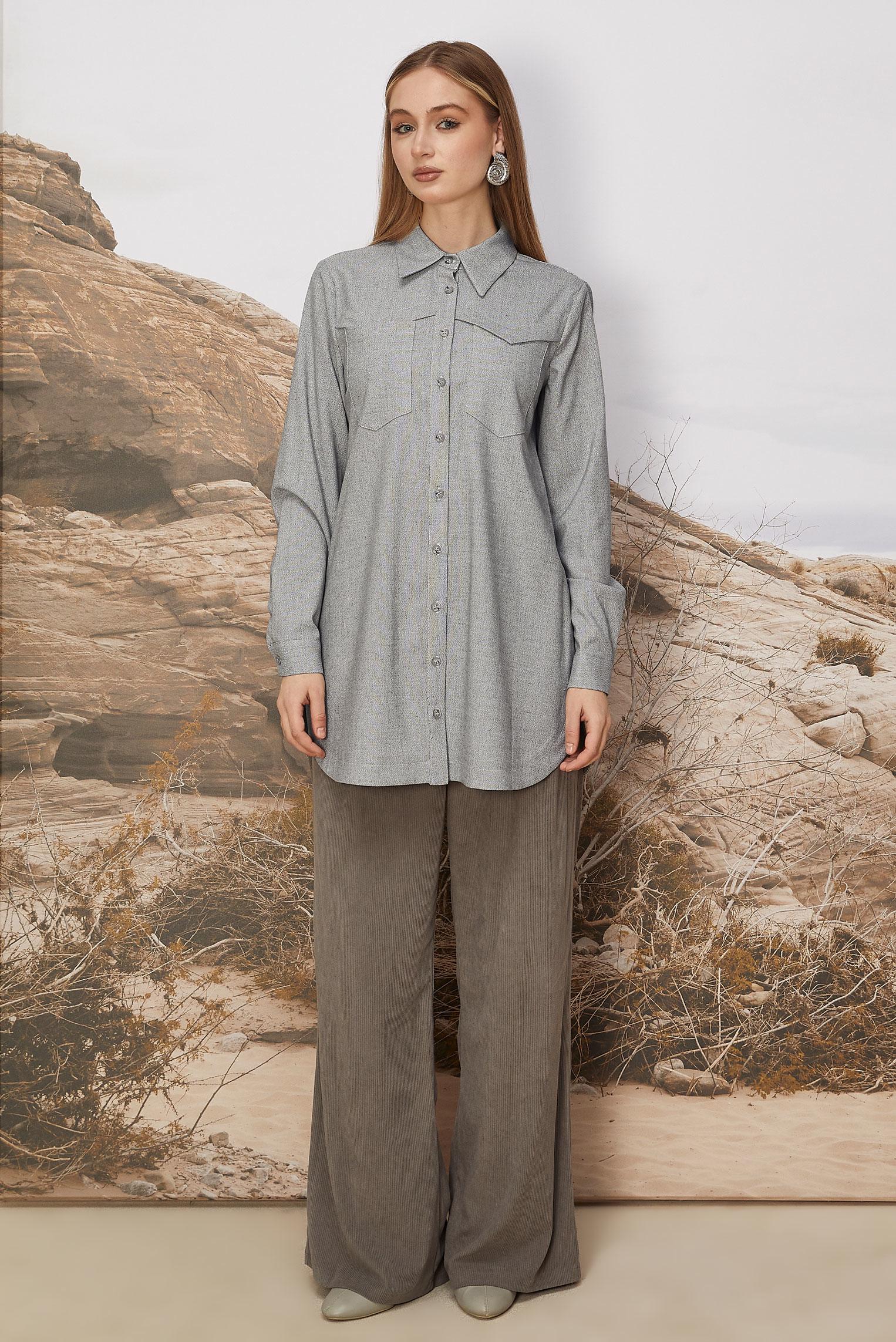 Tesettür giyim SİYAH GÖMLEK YAKA TUNİK 46267