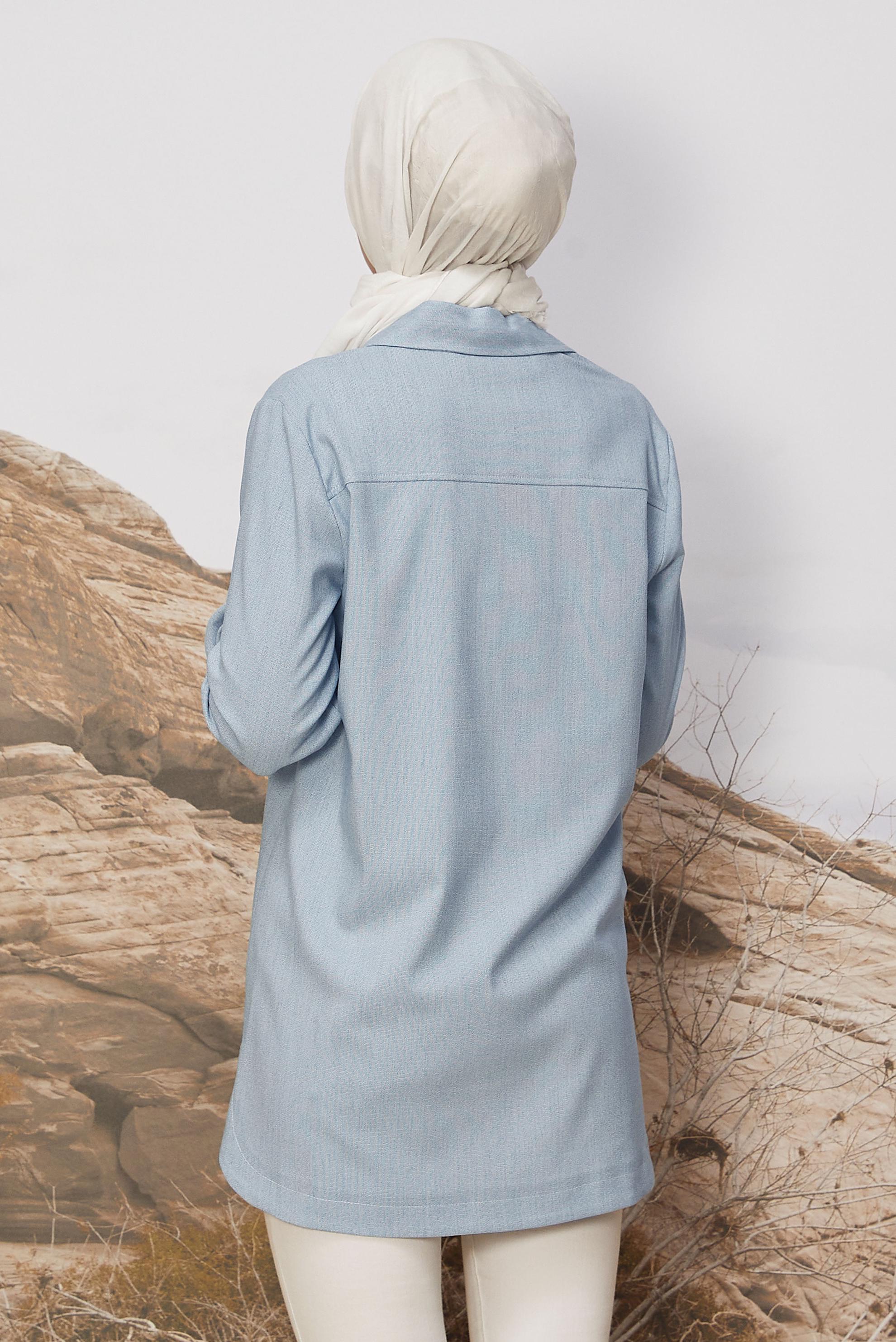 Tesettür giyim MAVİ GÖMLEK YAKA TUNİK 46267