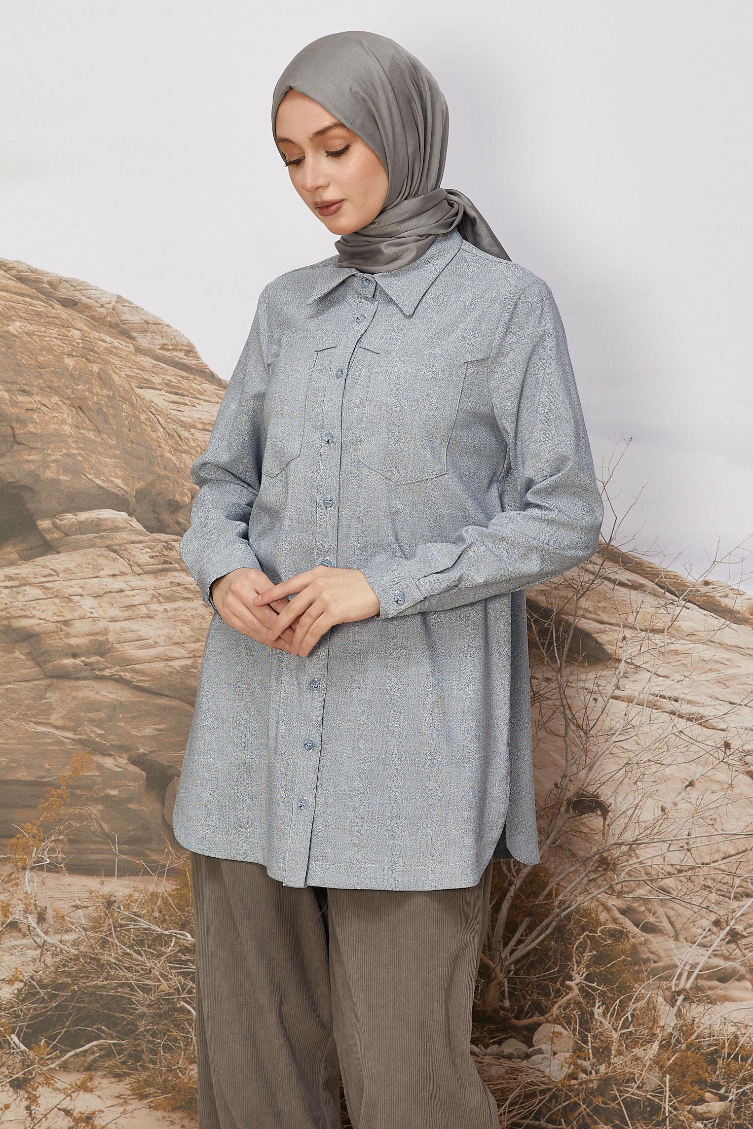 Hijab clothing NAVY BLUE SHIRT COLLAR TUNIC 46267