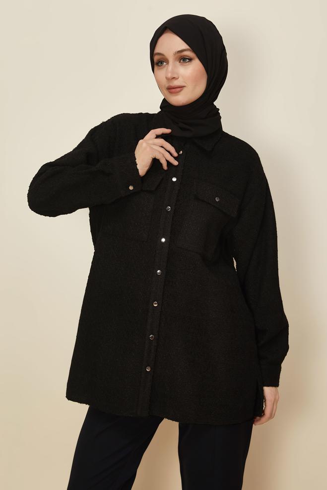 Hijab clothing BLACK SHIRT COLLAR TUNIC 46269 - ALVİNA