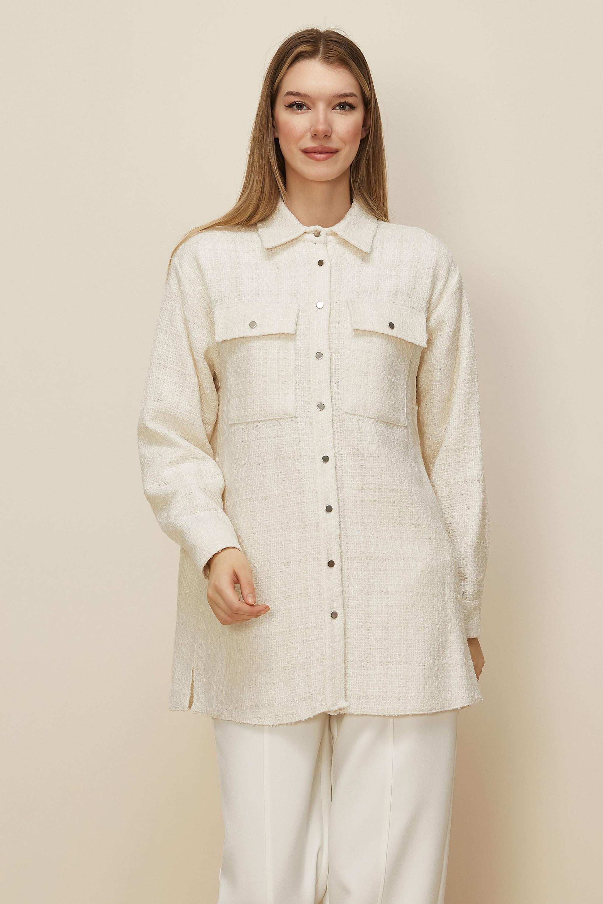 Tesettür giyim BEYAZ GÖMLEK YAKA TUNİK 46269