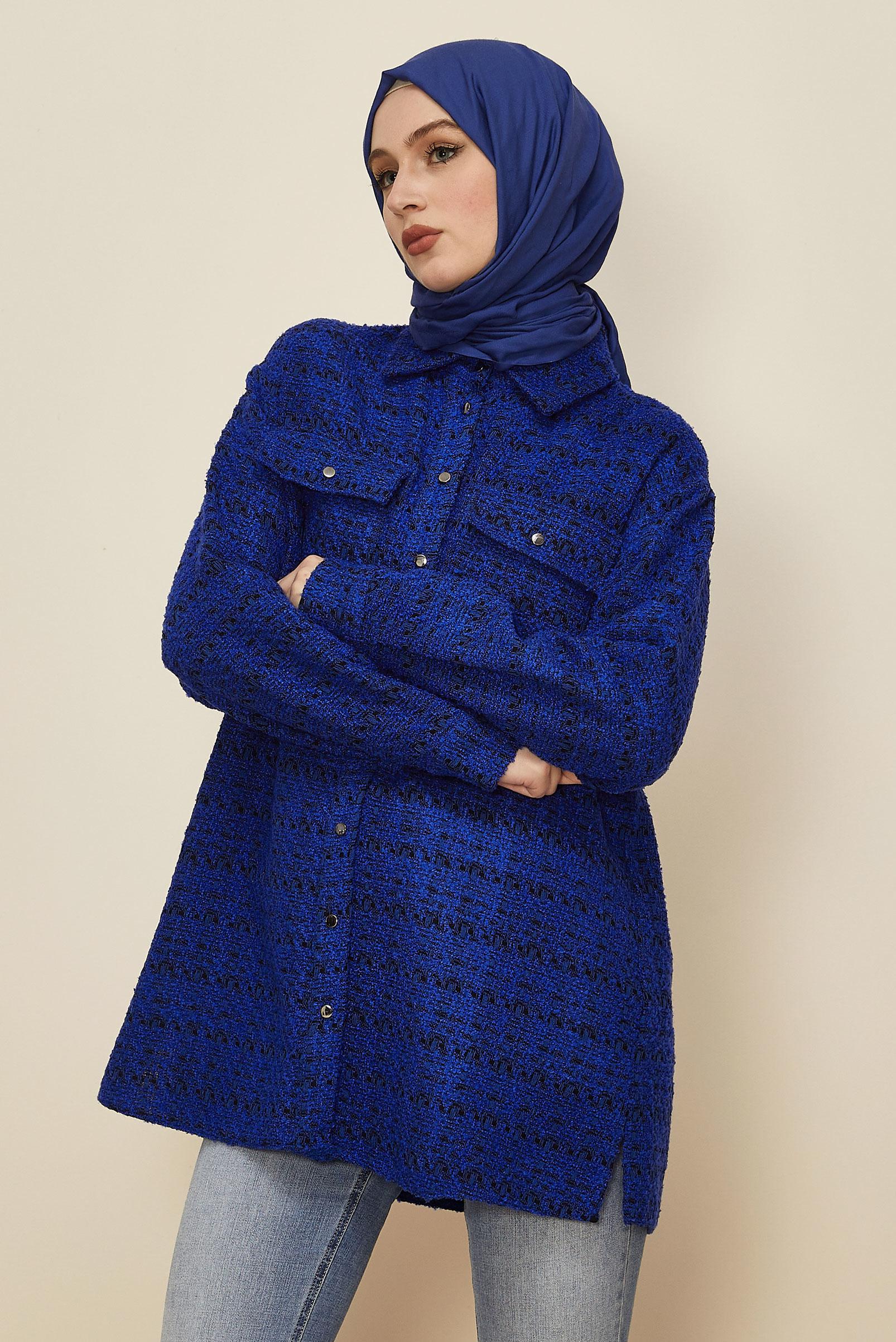 Hijab clothing NAVY BLUE SHIRT COLLAR TUNIC 46269