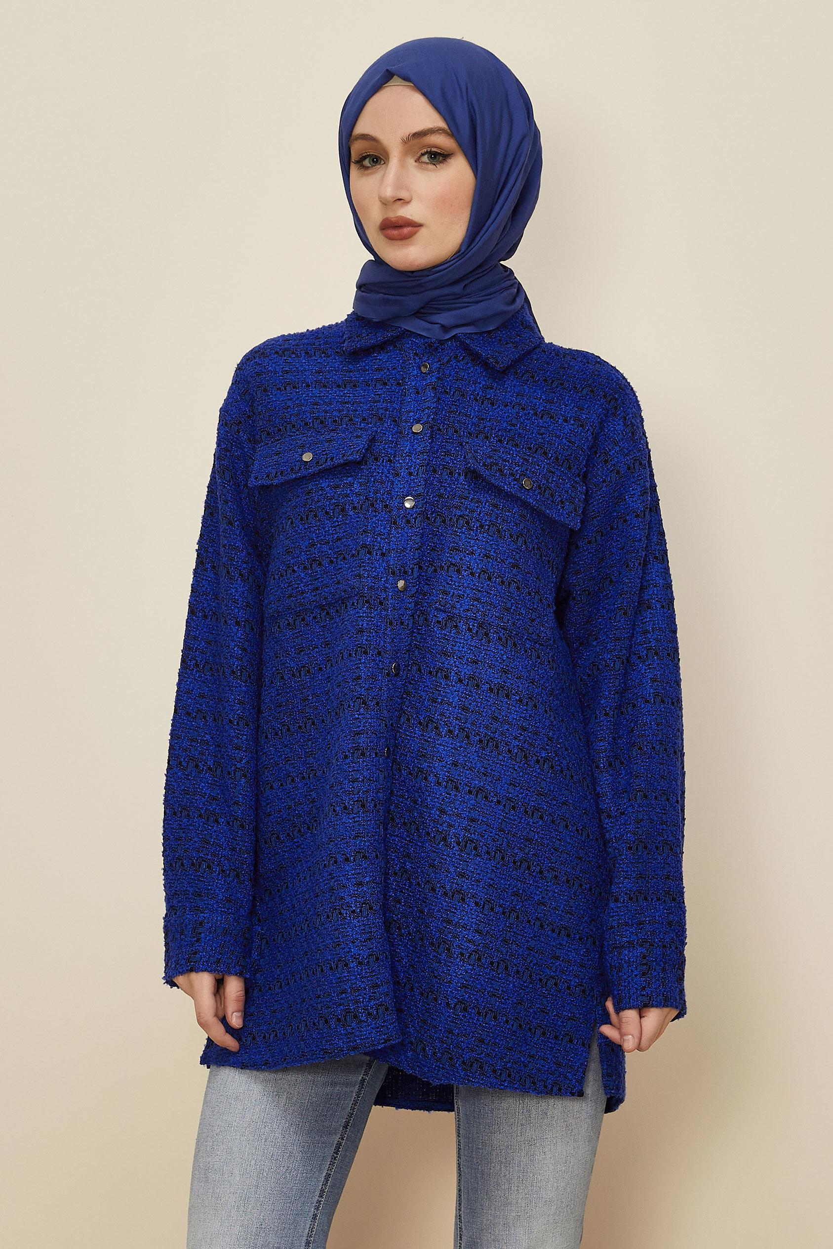 Hijab clothing NAVY BLUE SHIRT COLLAR TUNIC 46269
