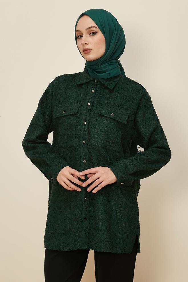 Hijab clothing GREEN SHIRT COLLAR TUNIC 46269 - ALVİNA