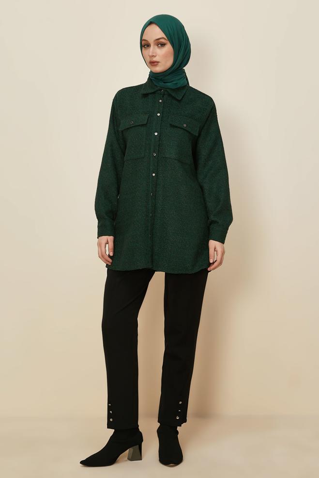 Hijab clothing GREEN SHIRT COLLAR TUNIC 46269 - ALVİNA