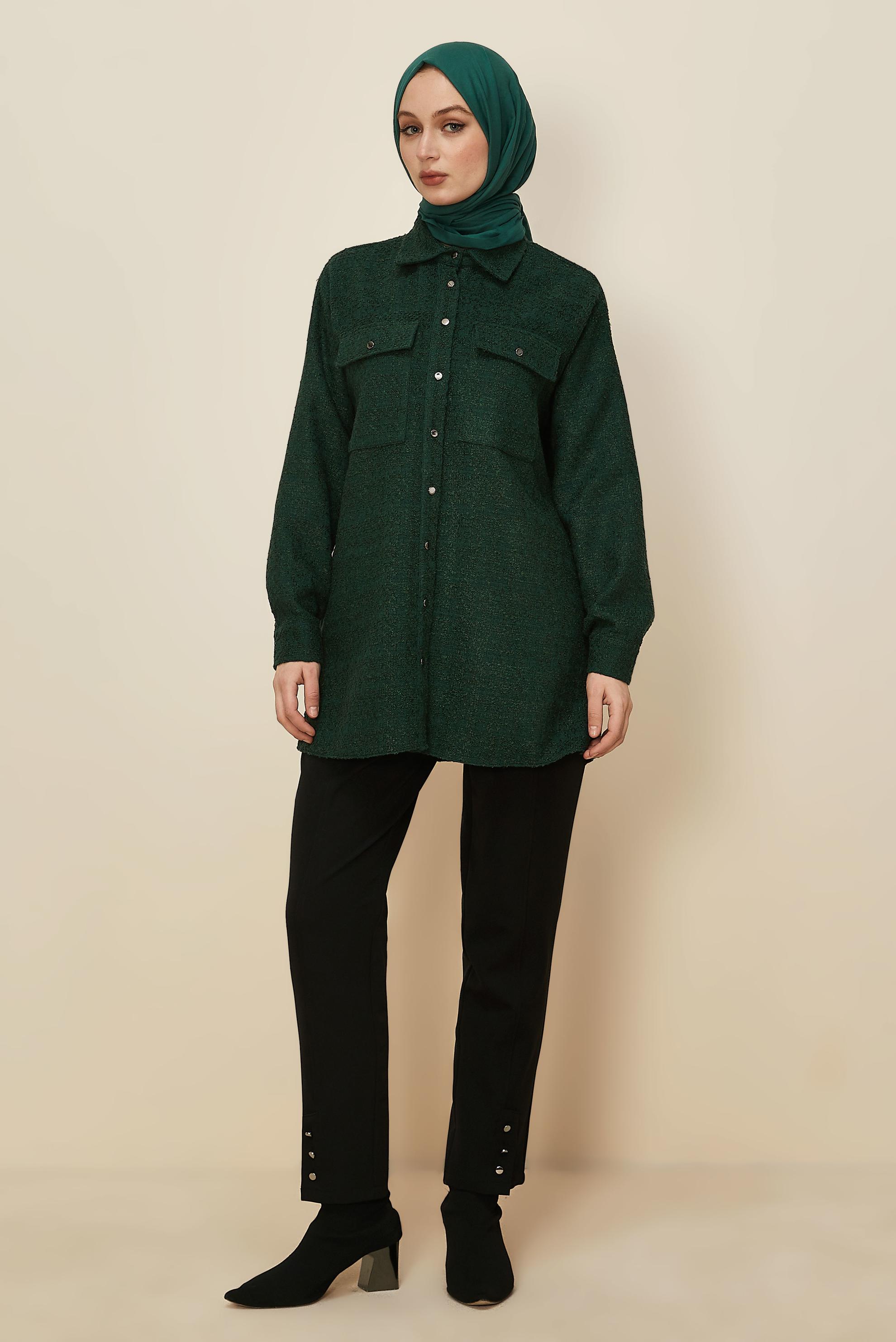 Hijab clothing GREEN SHIRT COLLAR TUNIC 46269