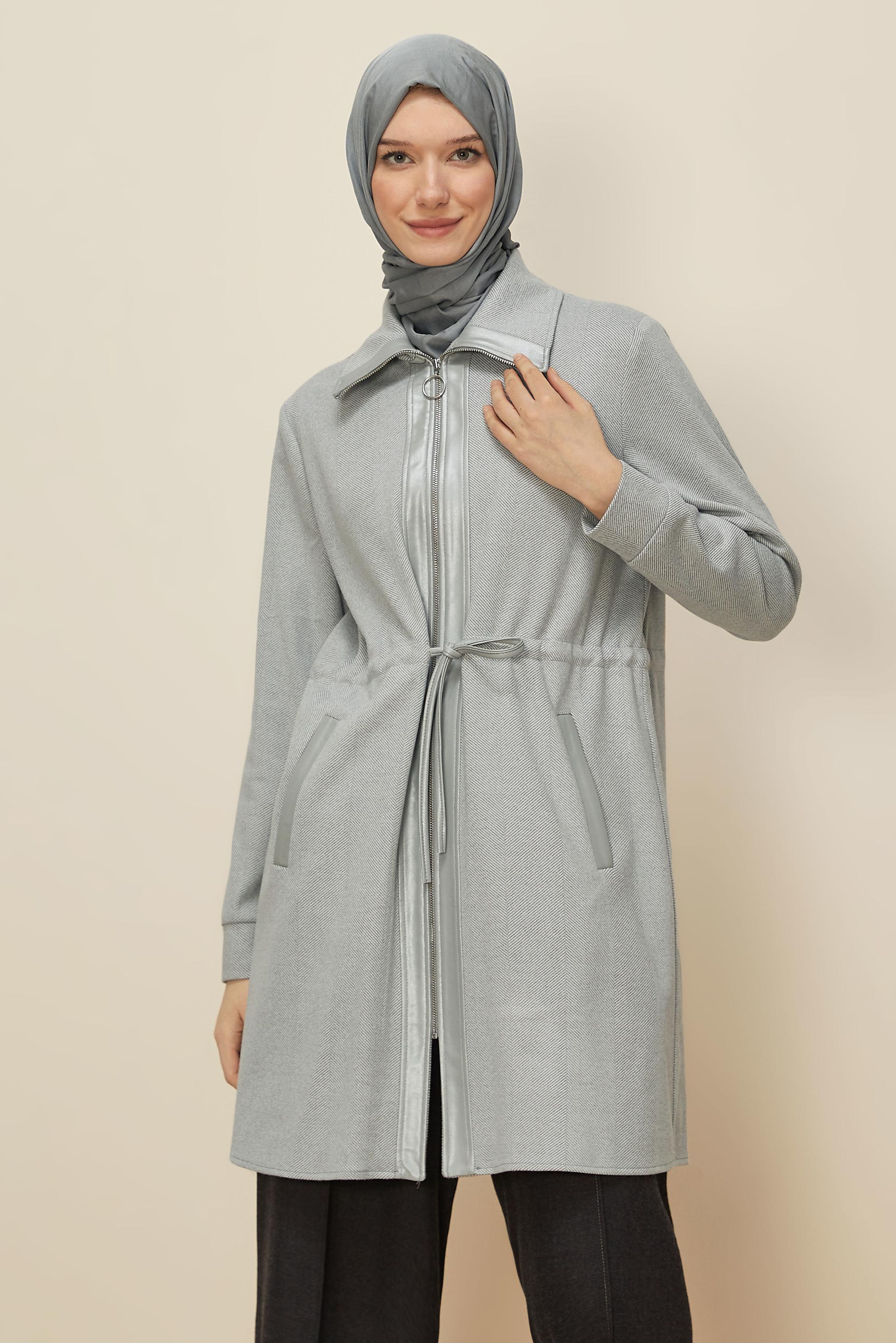Tesettür giyim GRİ BELİ BAĞCIKLI TUNİK 46274