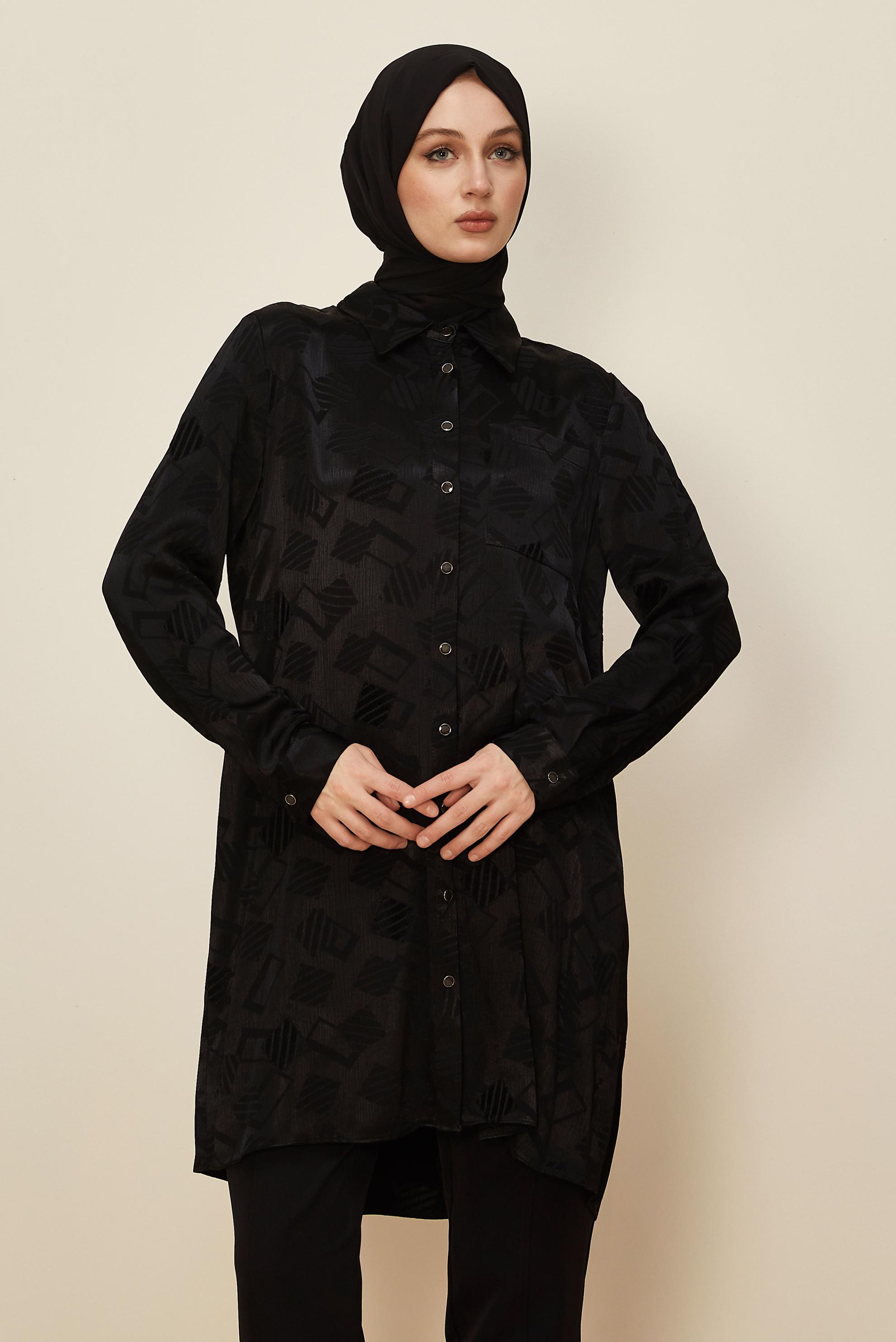Hijab clothing BLACK SHIRT COLLAR JACQUARD TUNIC 46278