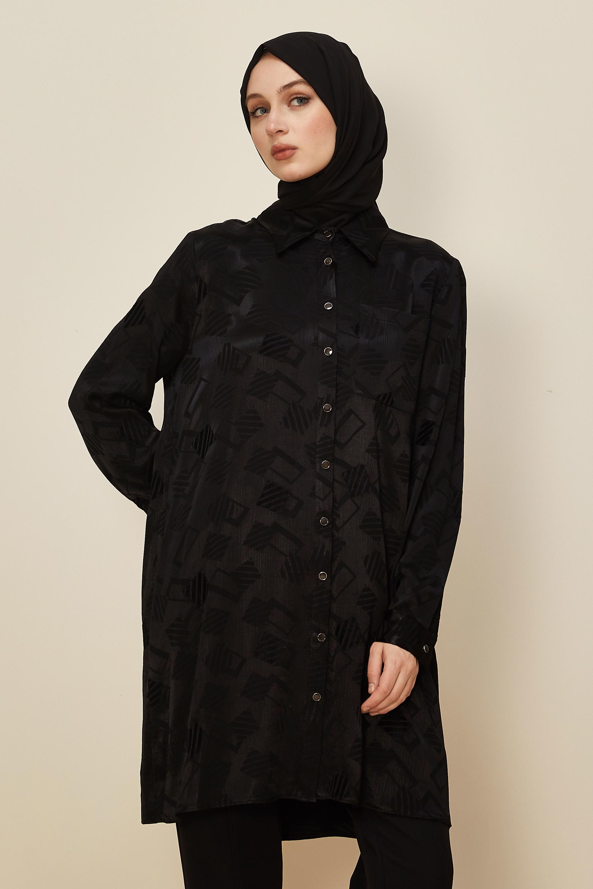 Hijab clothing BLACK SHIRT COLLAR JACQUARD TUNIC 46278