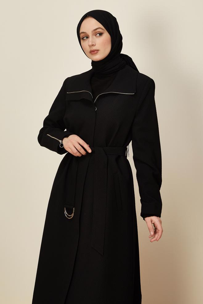 Vêtements hijab NOIR TRENCH CEINTURÉ 10952 - ALVİNA
