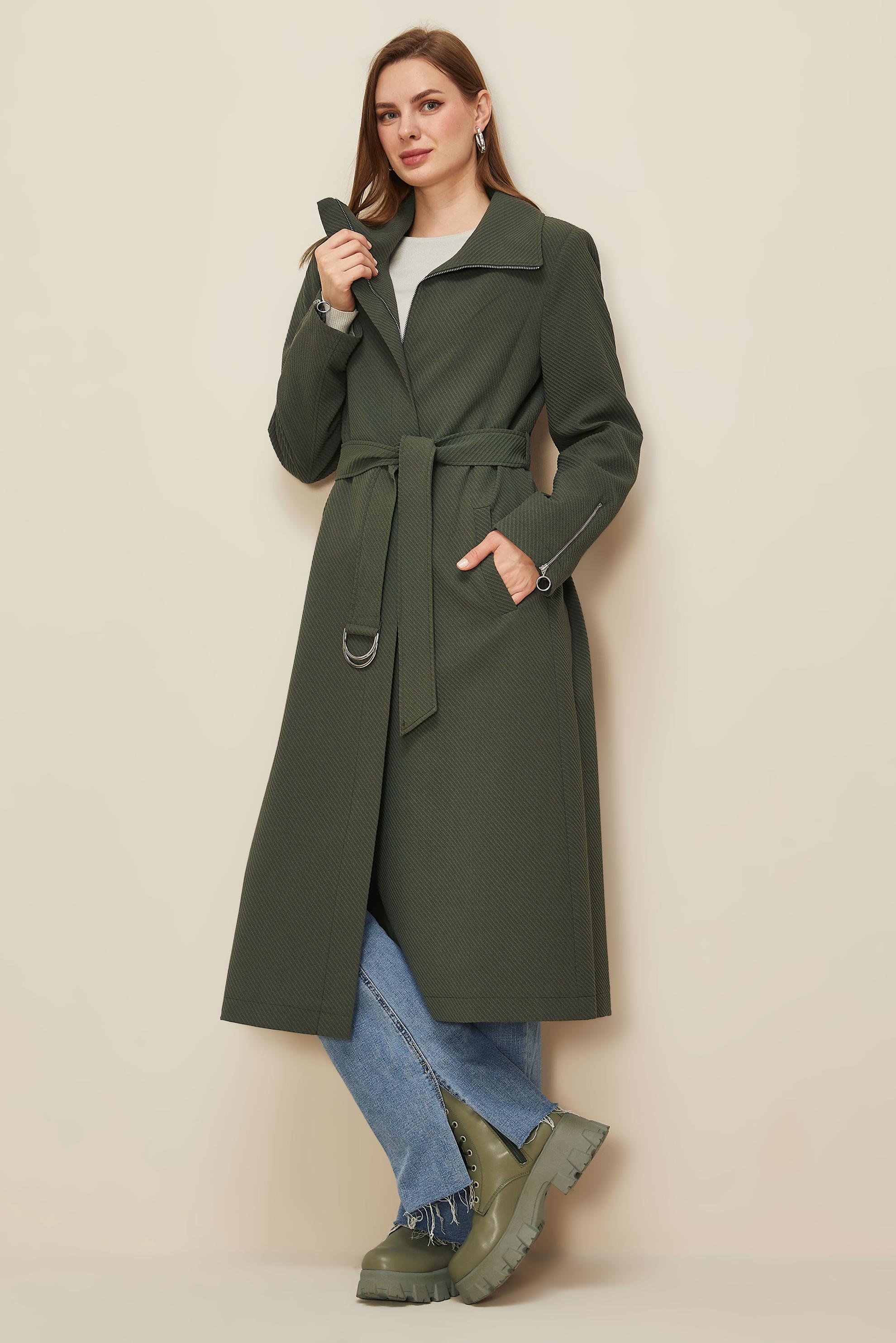 Tesettür giyim HAKİ 10952 17707 TRENCKOT 40-48 TEK 38