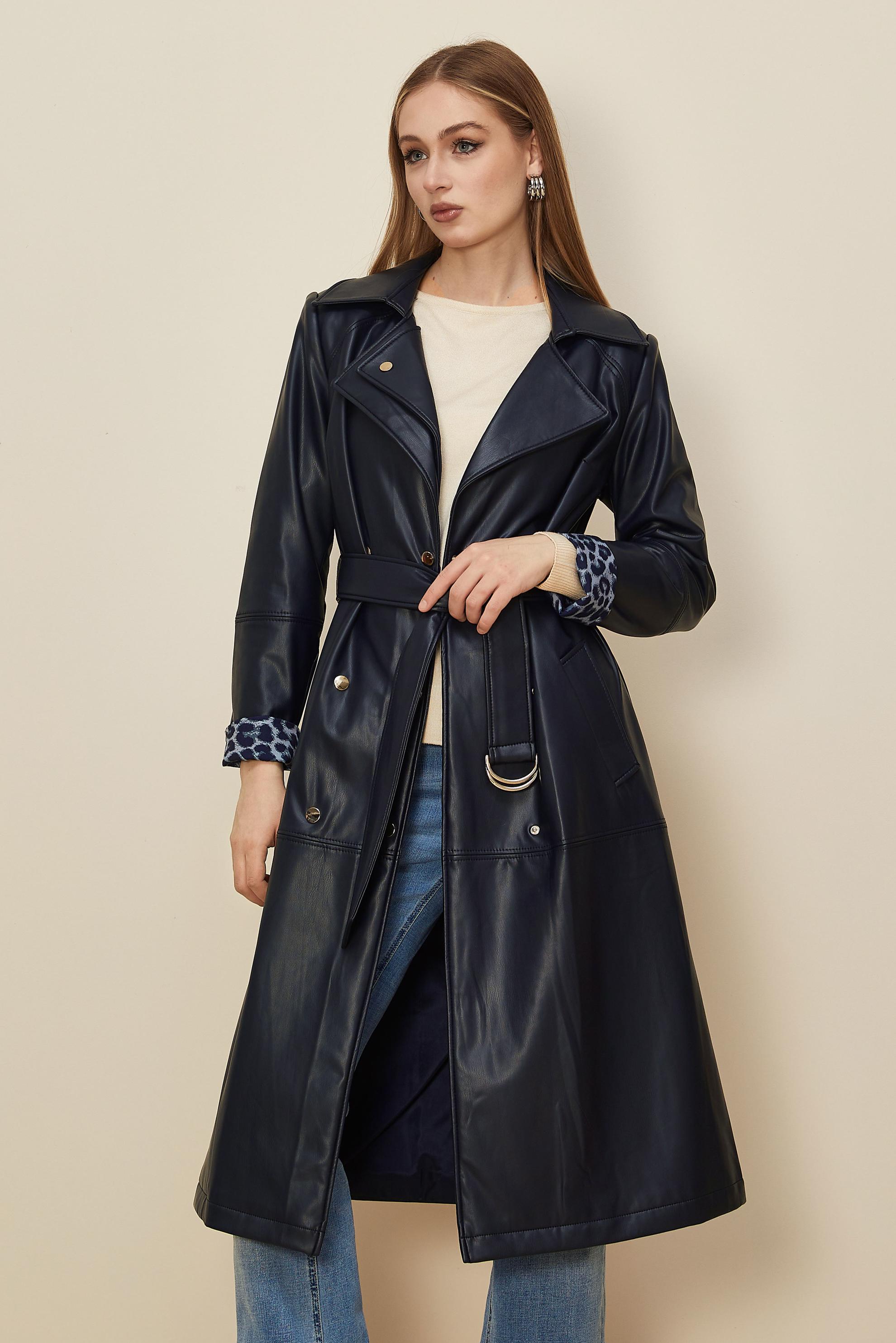 Tesettür giyim LACİVERT 10975 DERİ 522 TRENCKOT 38-46 TEK 40