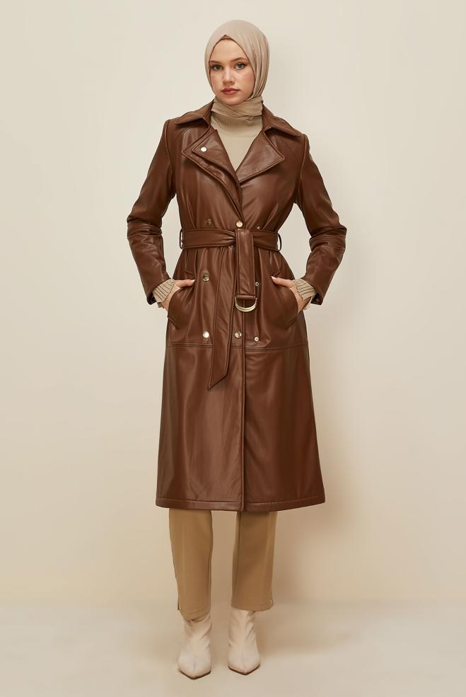 Vêtements hijab TABA TRENCH-COAT CEINTURÉ EN SIMILICUIR 10975 - ALVİNA