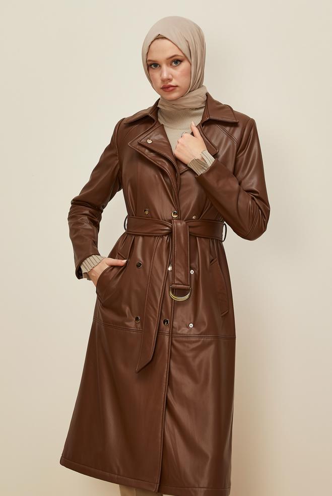 Vêtements hijab TABA TRENCH-COAT CEINTURÉ EN SIMILICUIR 10975 - ALVİNA