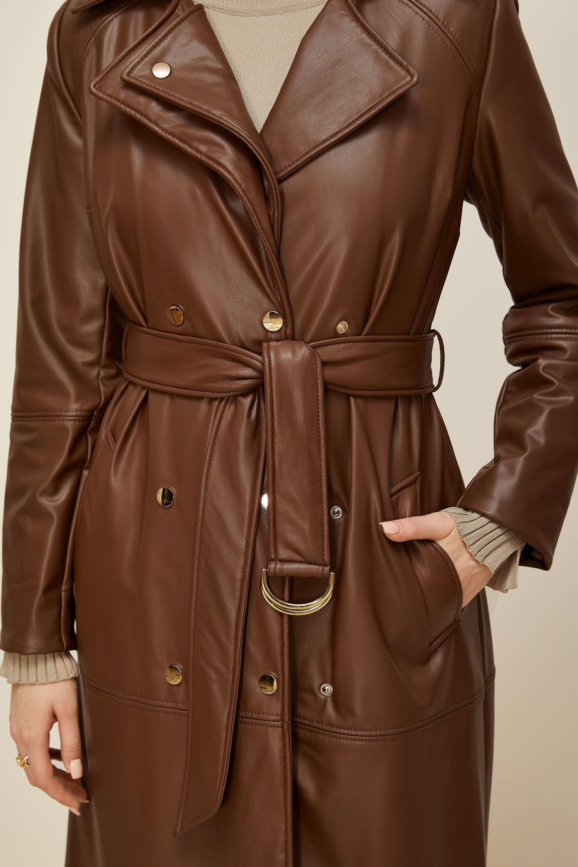 Hijab clothing TABA BELTED FAUX-LEATHER TRENCH COAT 10975