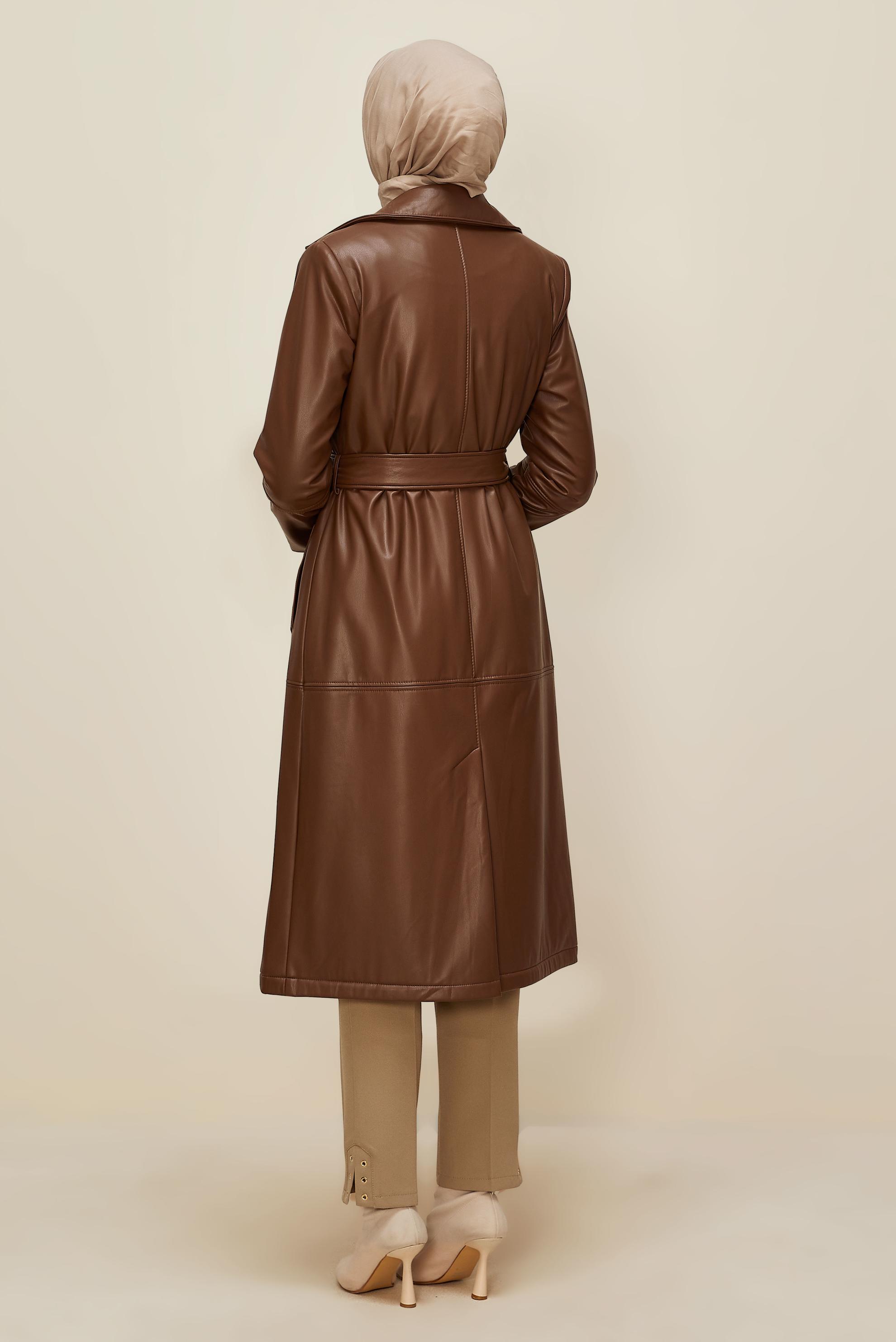 Hijab clothing TABA BELTED FAUX-LEATHER TRENCH COAT 10975