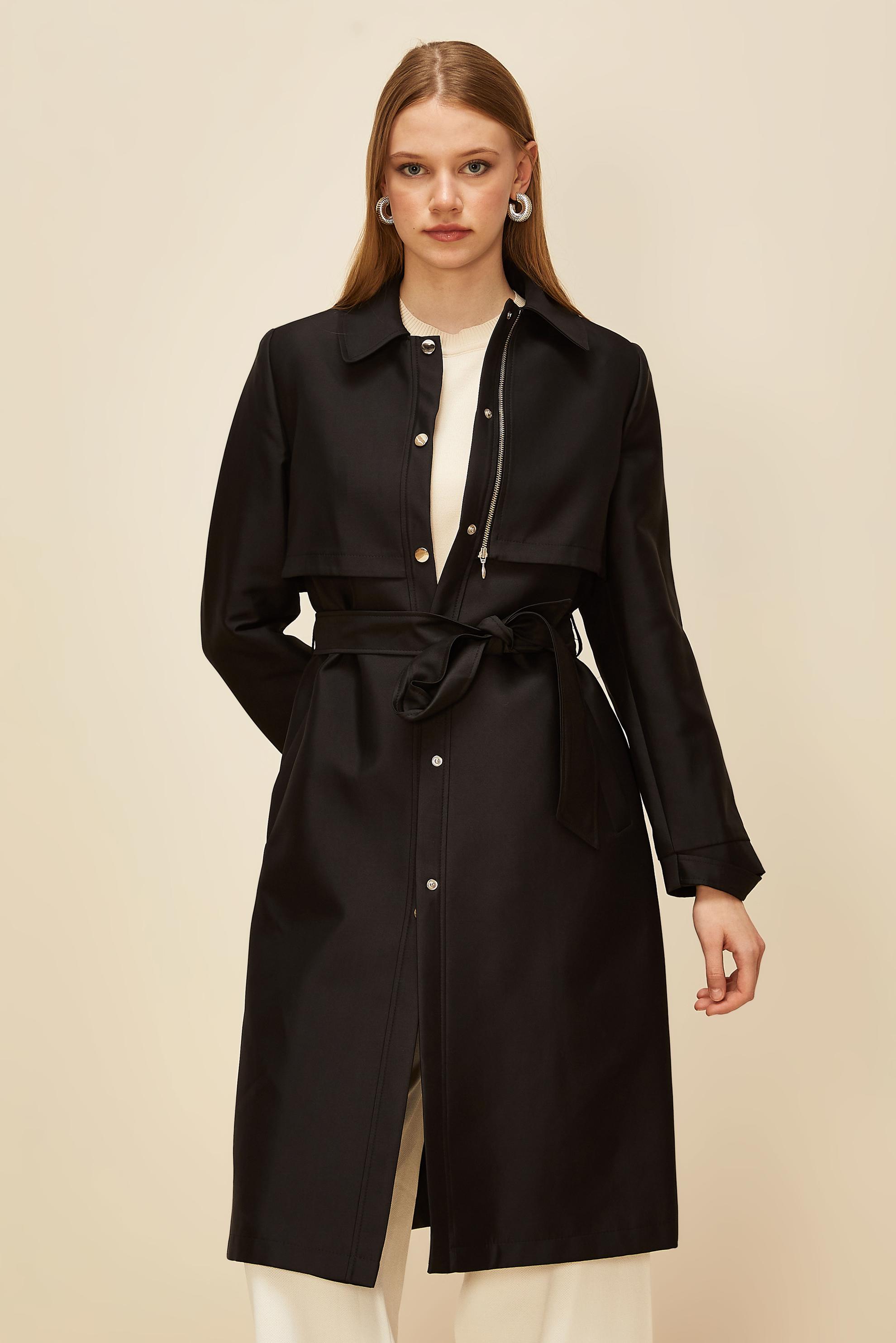 Vêtements hijab NOIR TRENCH-COAT CEINTURÉ 10976