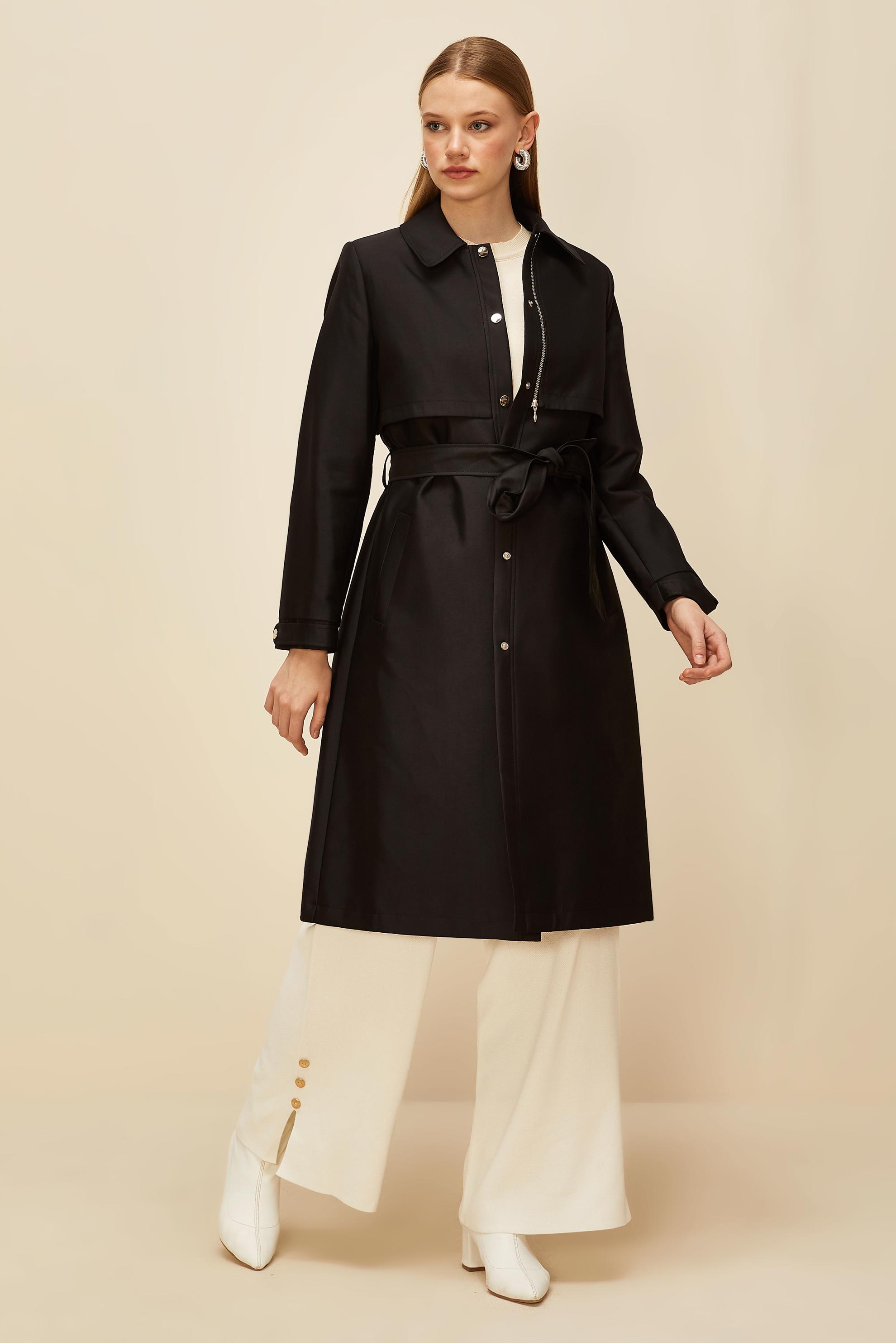 Vêtements hijab NOIR TRENCH-COAT CEINTURÉ 10976