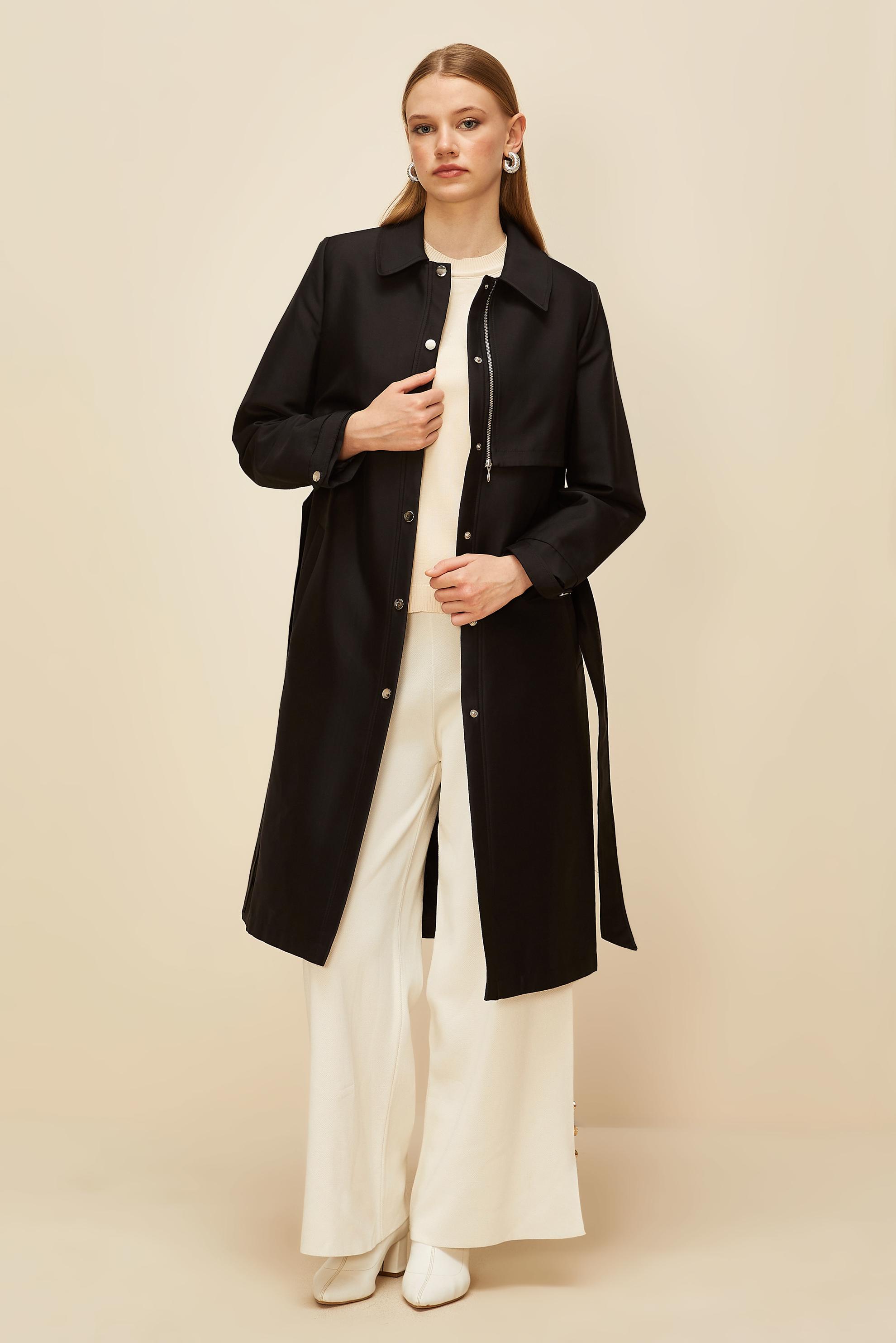Vêtements hijab NOIR TRENCH-COAT CEINTURÉ 10976