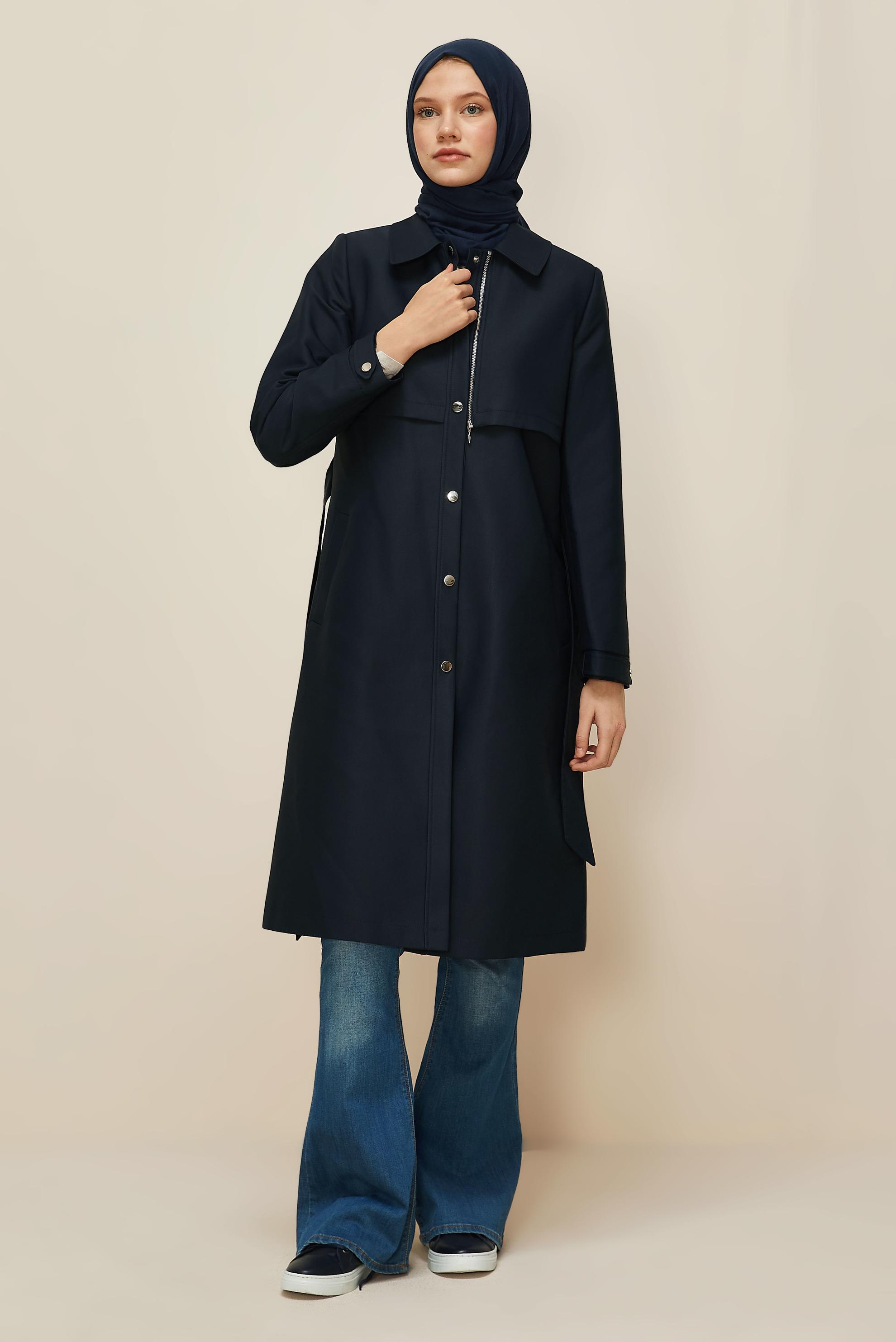 Vêtements hijab BLEU MARINE TRENCH-COAT CEINTURÉ 10976