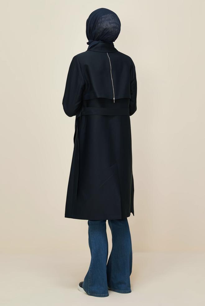 Vêtements hijab BLEU MARINE TRENCH-COAT CEINTURÉ 10976 - ALVİNA