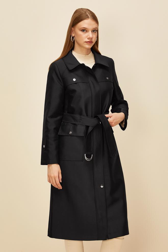 Vêtements hijab NOIR TRENCH CEINTURÉ 10977 - ALVİNA