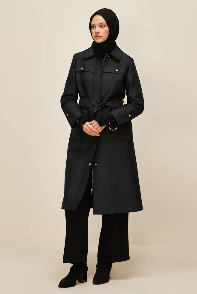 Vêtements hijab BLEU MARINE TRENCH CEINTURÉ 10977 - ALVİNA